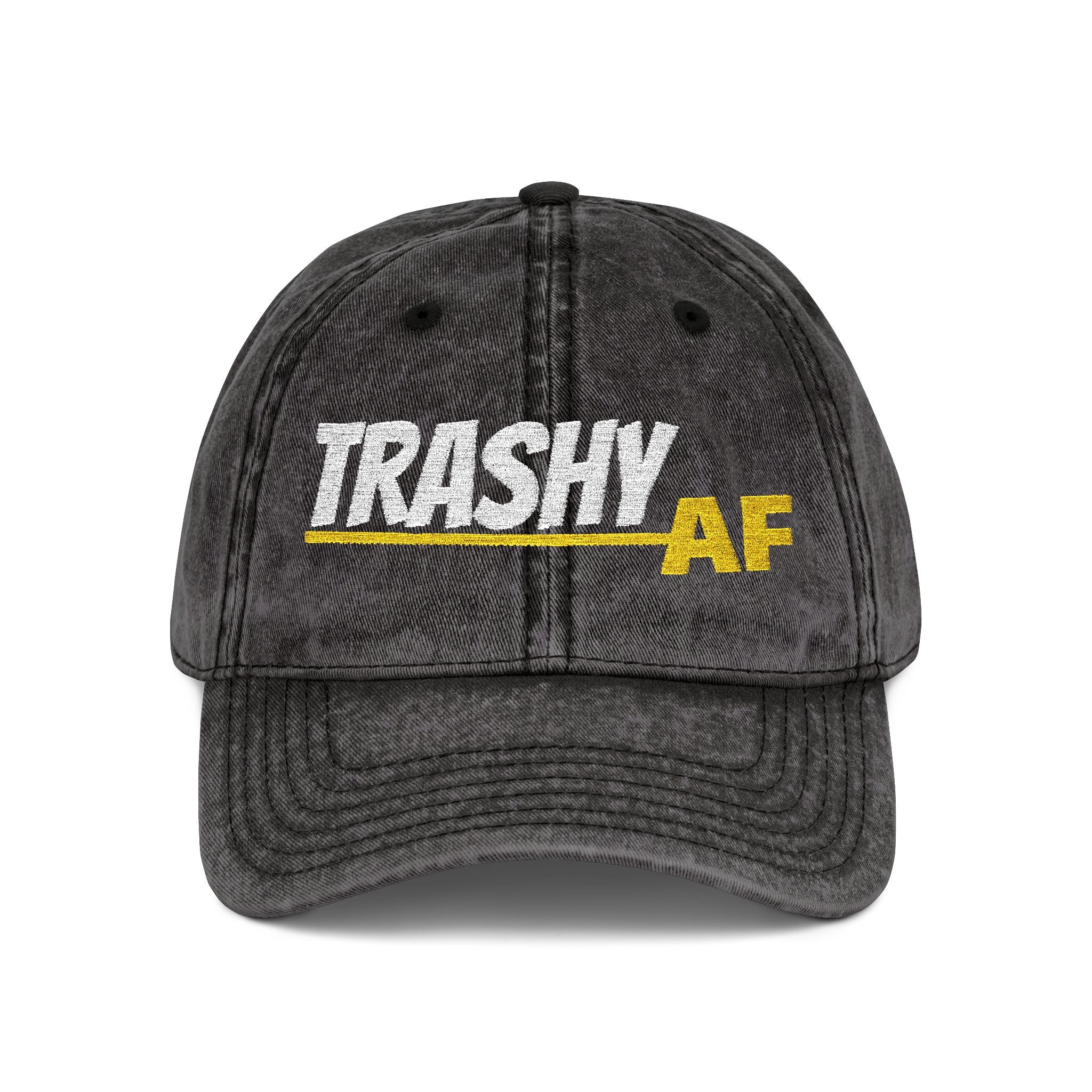 A Vintage Embroidered 'TRASHY AF' Distressed Hat