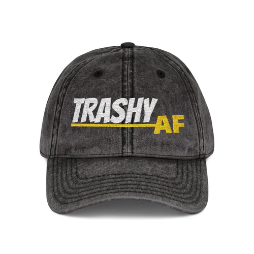 A Vintage Embroidered 'TRASHY AF' Distressed Hat