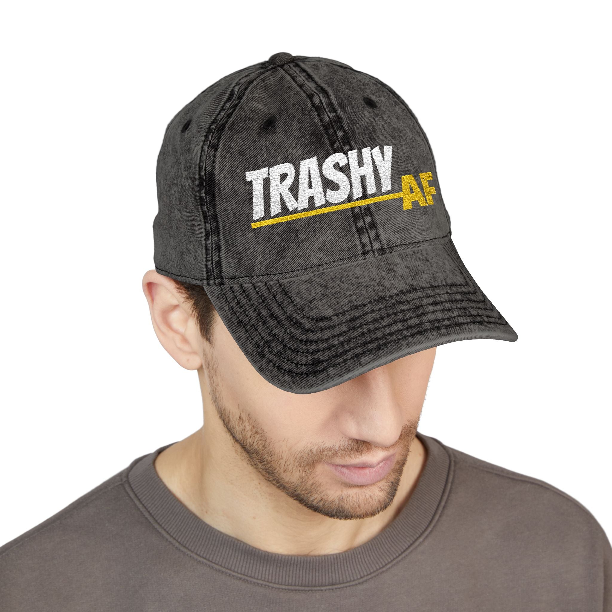 A Vintage Embroidered 'TRASHY AF' Distressed Hat