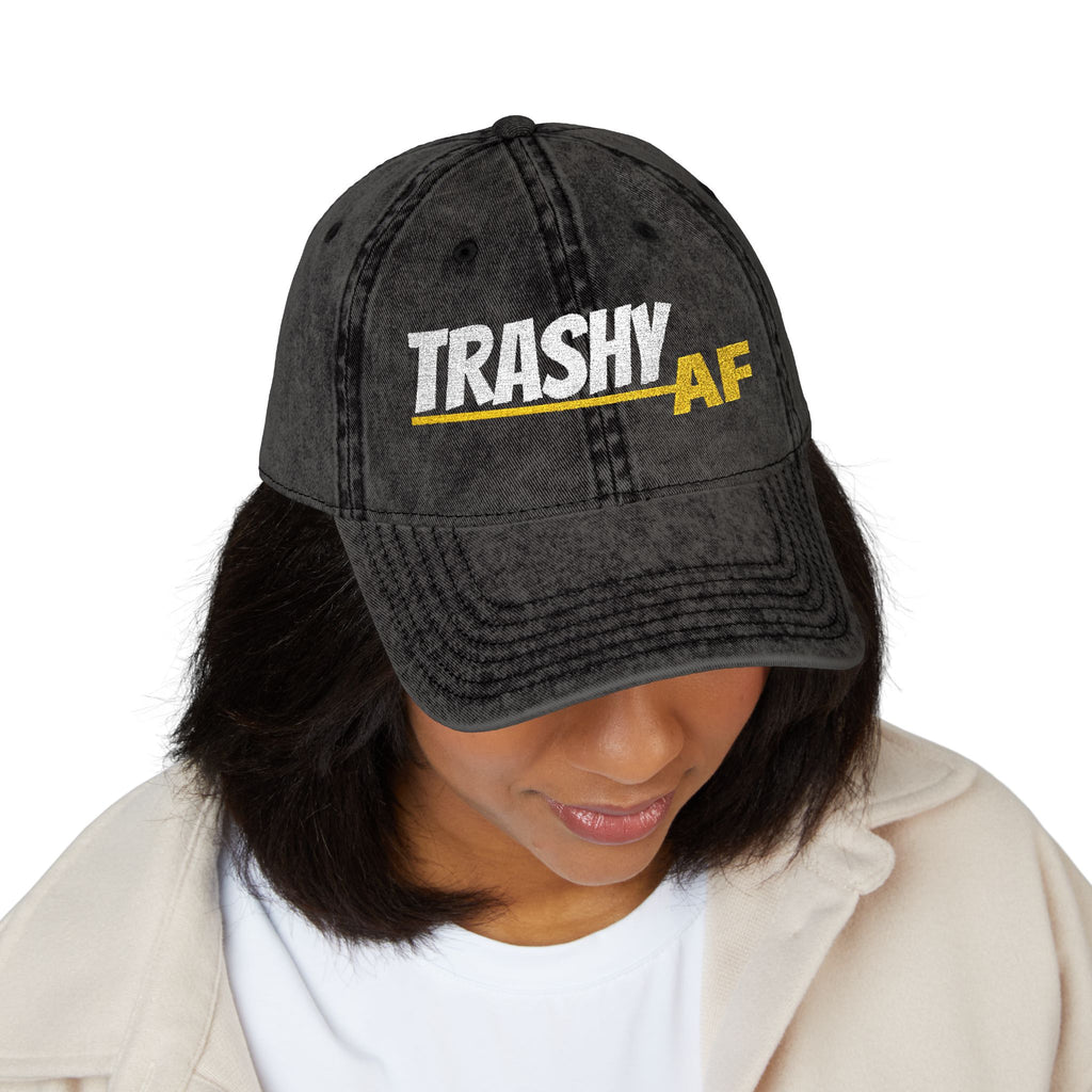 A Vintage Embroidered 'TRASHY AF' Distressed Hat